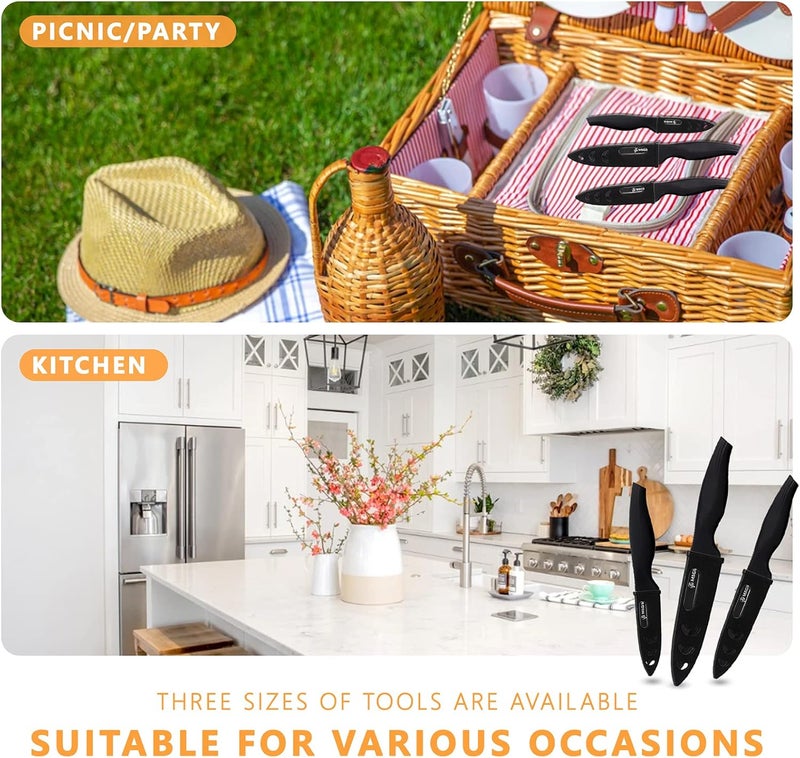 Magiware 6-Piece Paring Knife Set with Sheaths-Ceramic Blade Sharp Rust Proof Stain Resistant (include 5inch Utility Knife, 4inch Fruit Knife,3inch Paring Knifes)-Black (win0529) - Image 5